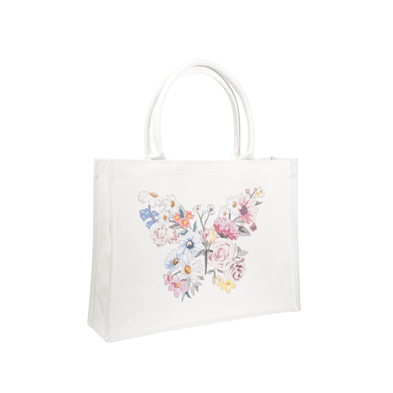 CANVAS TOTE MEDIUM OFF WHITE W/BUTTERFLY
