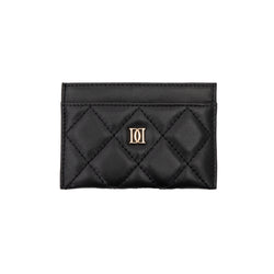 LEATHER QUILTED CARD HOLDER BLACK