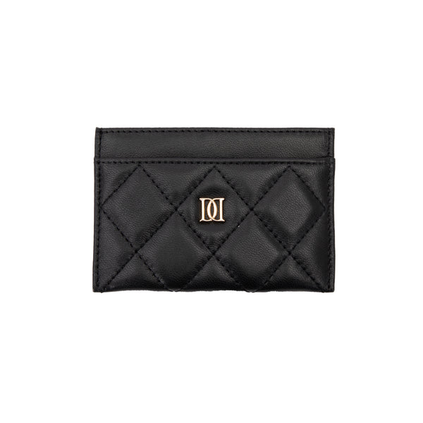 LEATHER QUILTED CARD HOLDER BLACK