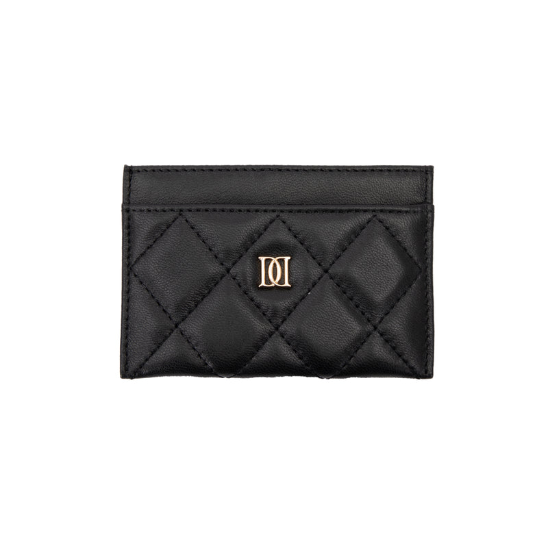 LEATHER QUILTED CARD HOLDER BLACK