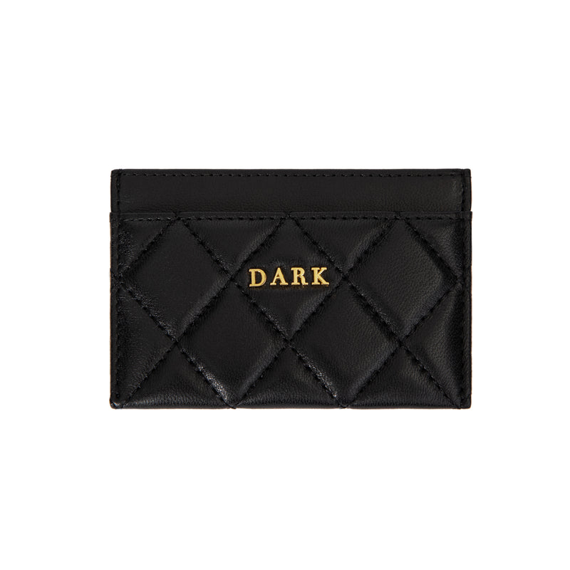 LEATHER QUILTED CARD HOLDER BLACK