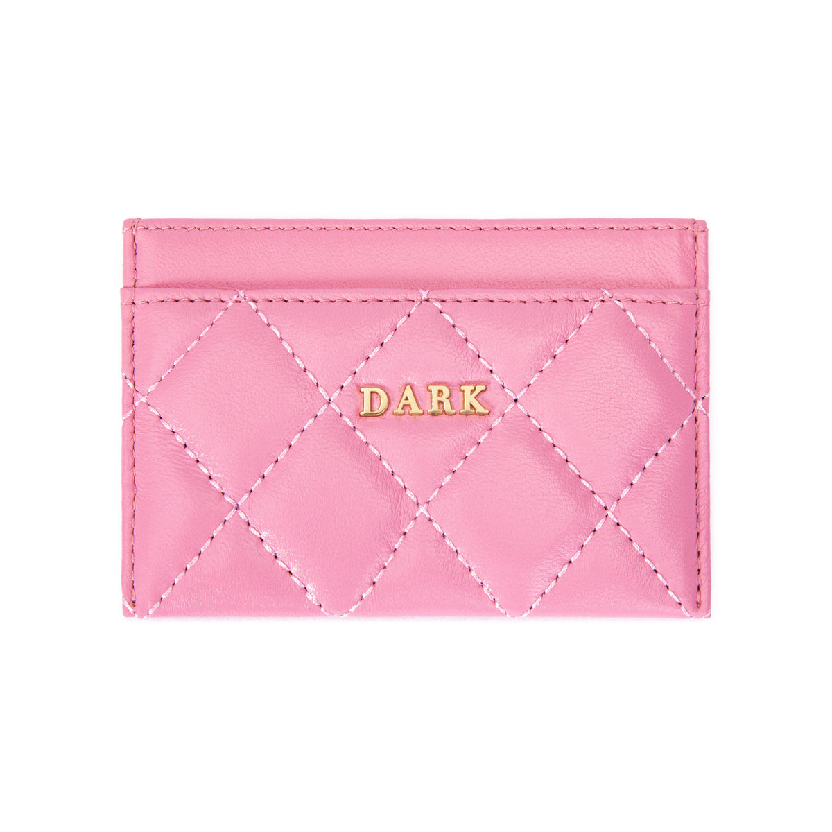 LEATHER QUILTED CARD HOLDER W/DARK LOGO BUBBLEGUM PINK