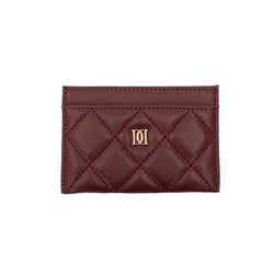 LEATHER QUILTED CARD HOLDER MAROON