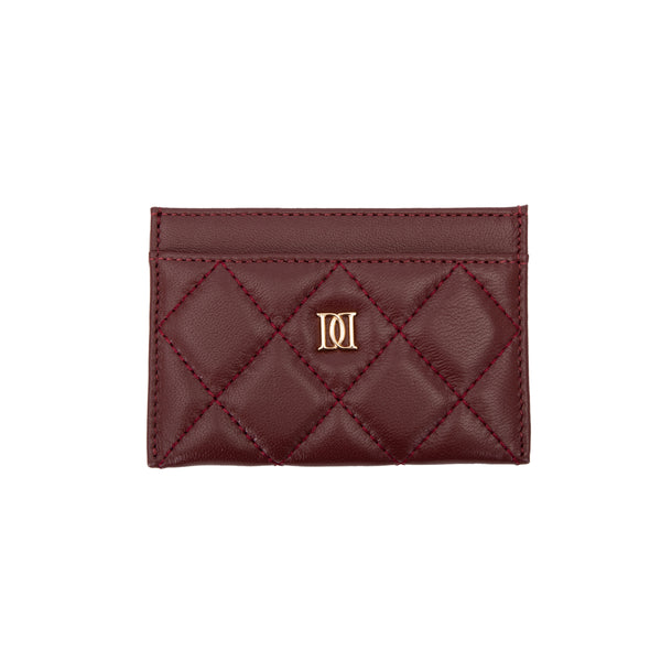 LEATHER QUILTED CARD HOLDER MAROON