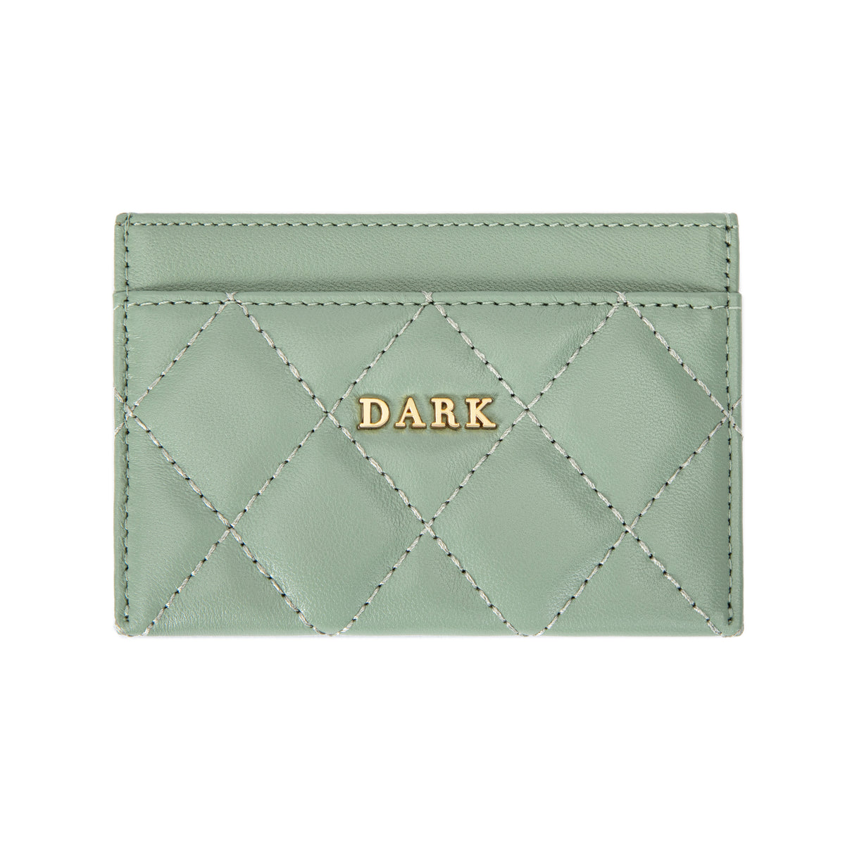 LEATHER QUILTED CARD HOLDER W/ DARK LOGO MILIEU GREEN