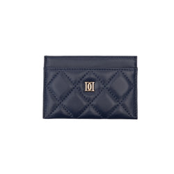 LEATHER QUILTED CARD HOLDER NAVY BLUE