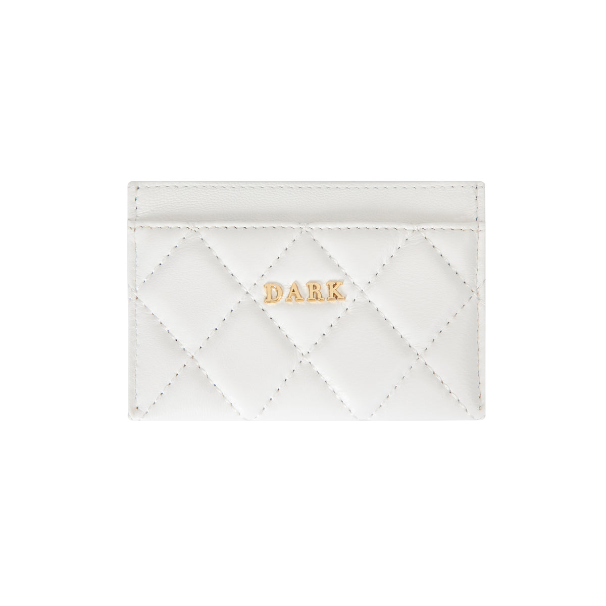 LEATHER QUILTED CARD HOLDER W/DARK LOGO OFF WHITE