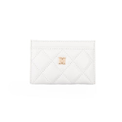 LEATHER QUILTED CARD HOLDER OFF WHITE