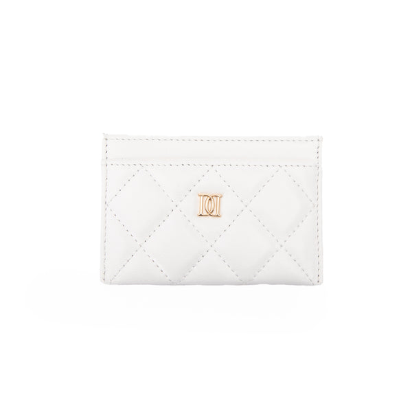 LEATHER QUILTED CARD HOLDER OFF WHITE