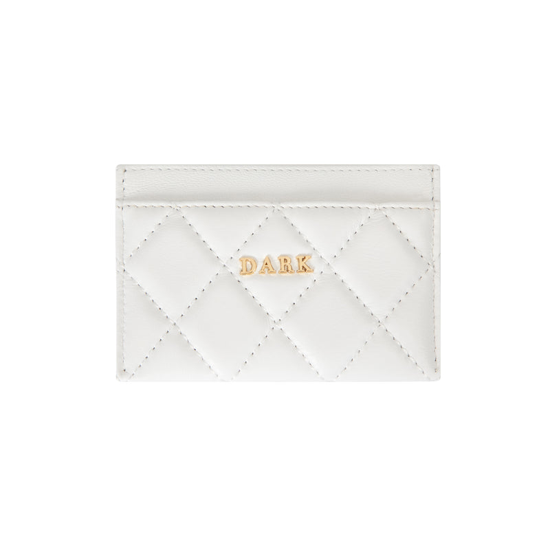 LEATHER QUILTED CARD HOLDER OFF WHITE