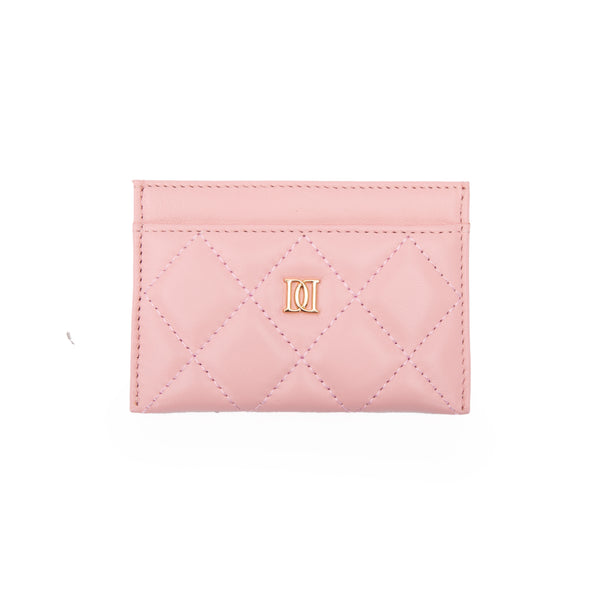 LEATHER QUILTED CARD HOLDER PALE ROSE