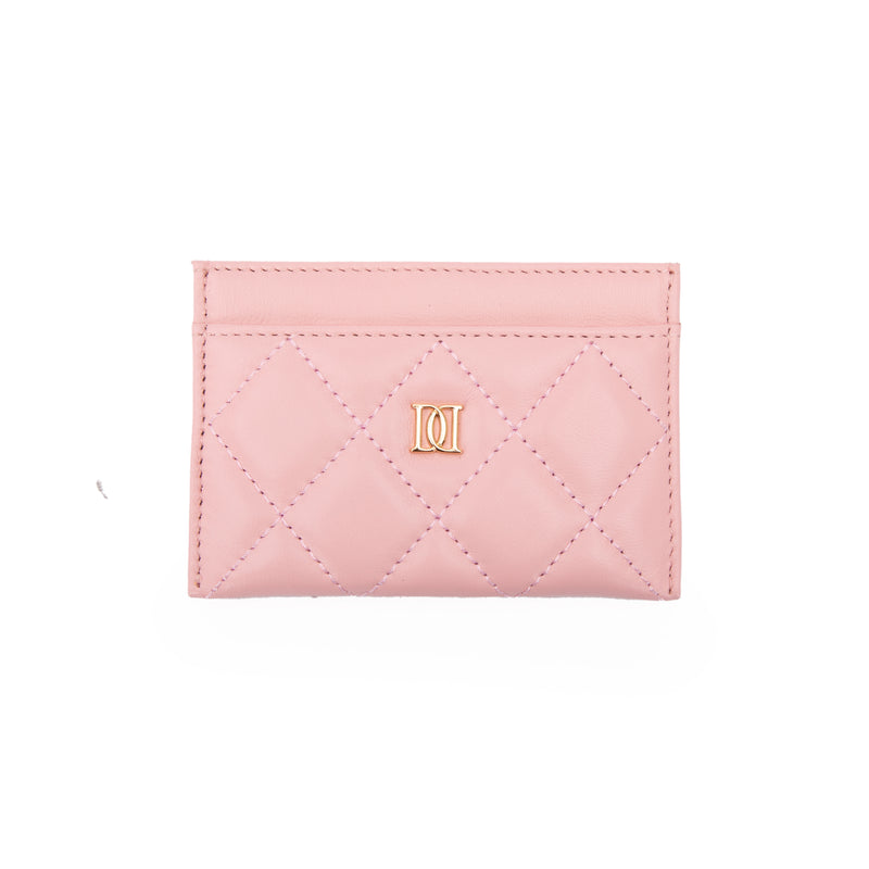 LEATHER QUILTED CARD HOLDER PALE ROSE