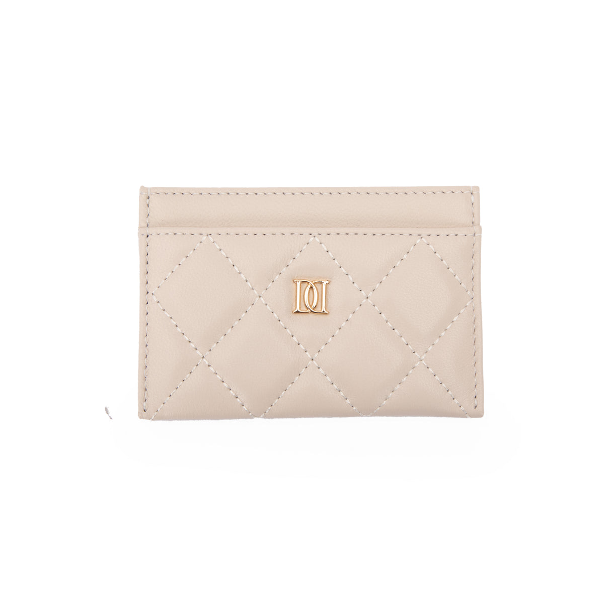 LEATHER QUILTED CARD HOLDER SAND