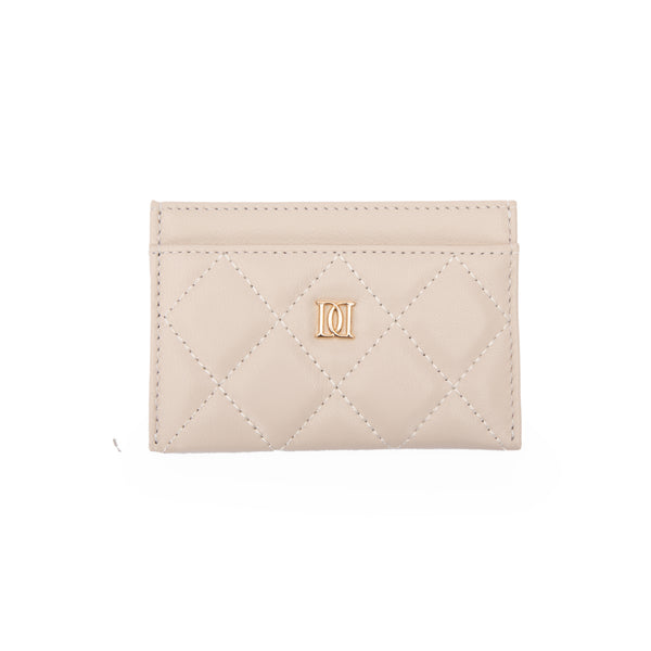 LEATHER QUILTED CARD HOLDER SAND