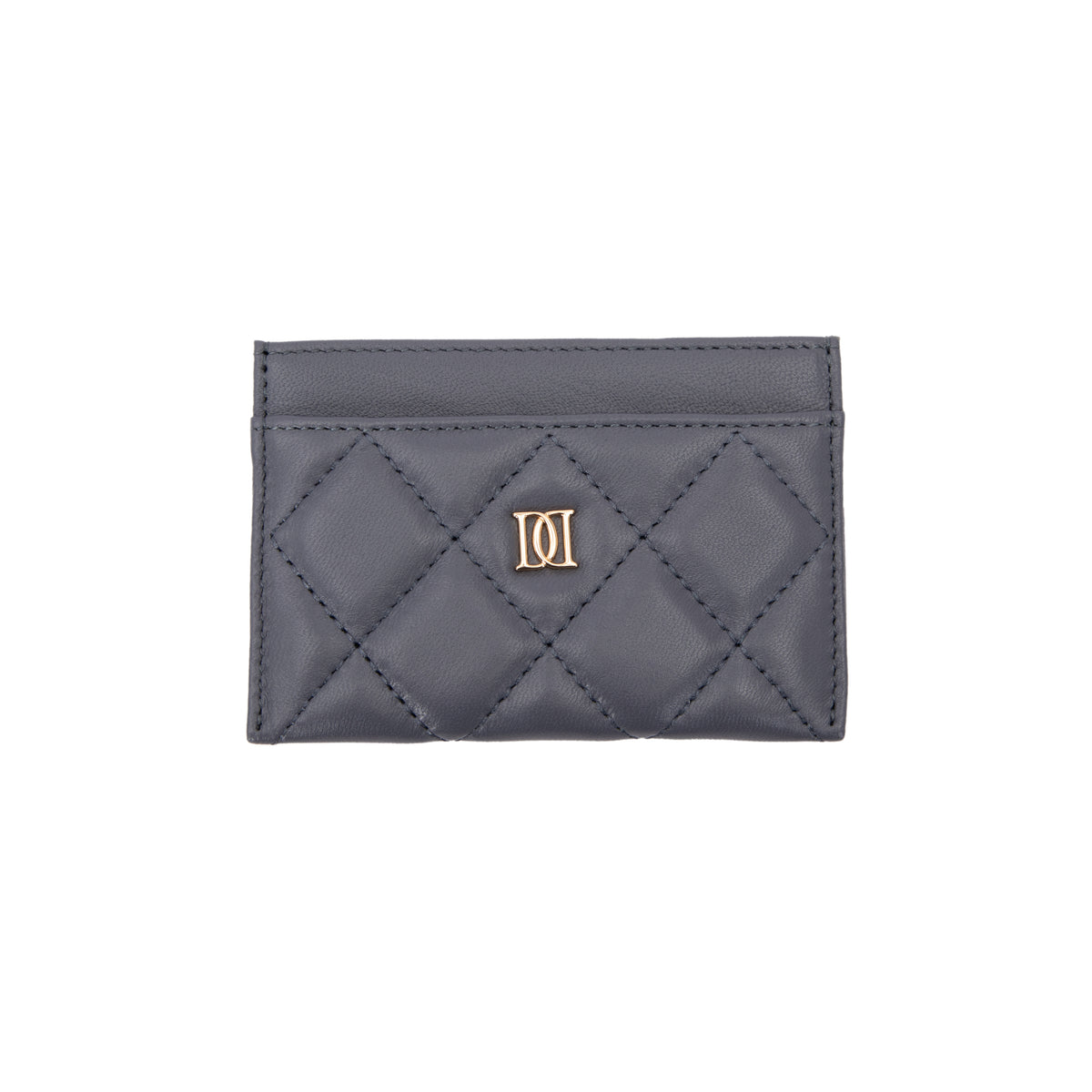 LEATHER QUILTED CARD HOLDER STEEL BLUE