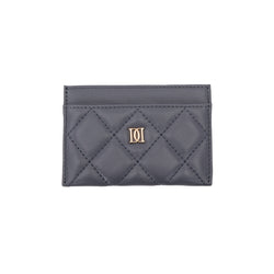 LEATHER QUILTED CARD HOLDER STEEL BLUE