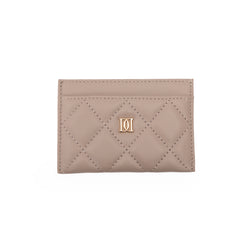 LEATHER QUILTED CARD HOLDER TAUPE