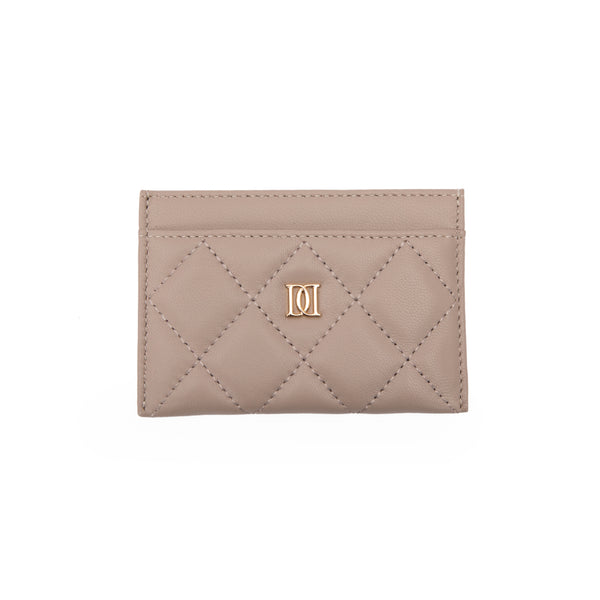 LEATHER QUILTED CARD HOLDER TAUPE