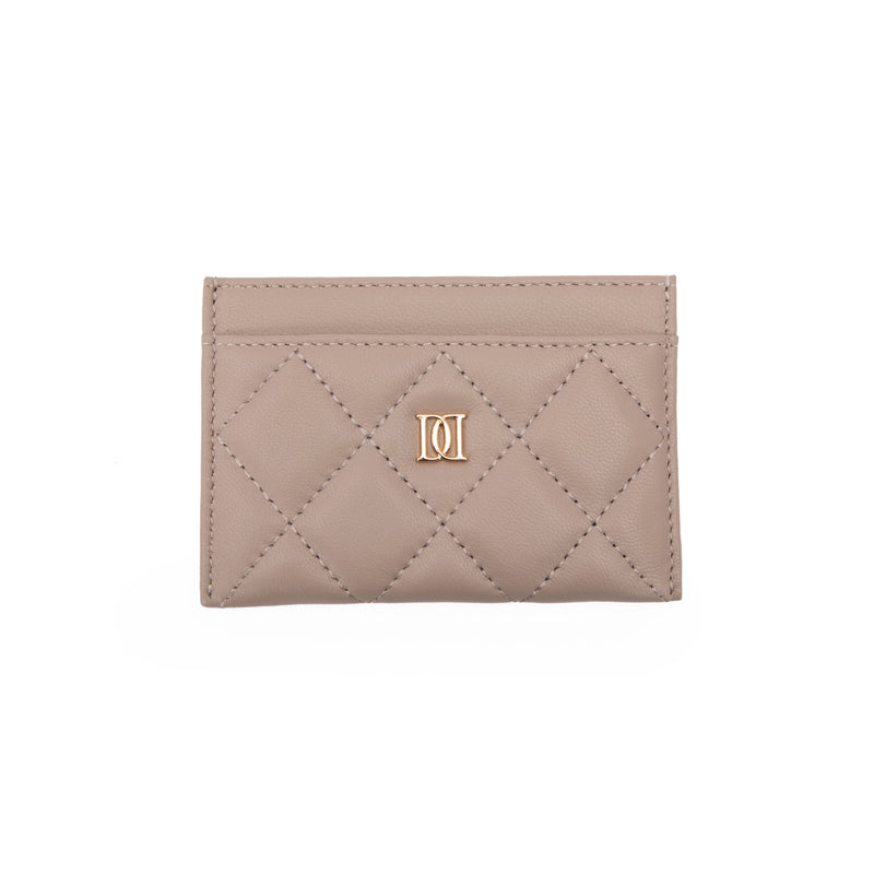 LEATHER QUILTED CARD HOLDER TAUPE