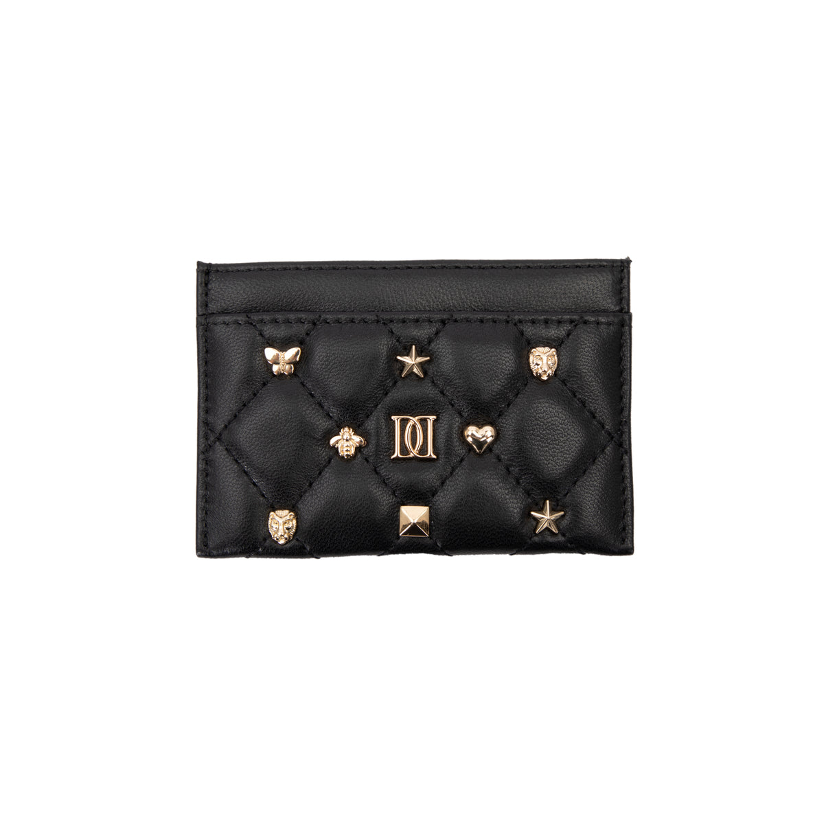 LEATHER QUILTED CARD HOLDER W/SIGN STUDS BLACK