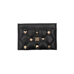 LEATHER QUILTED CARD HOLDER W/SIGN STUDS BLACK