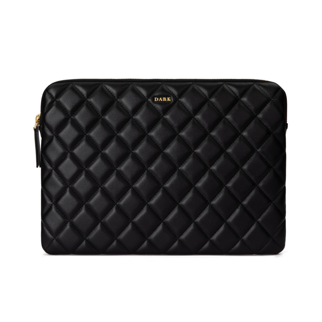 LEATHER QUILTED MAC COVER BLACK LEATHER QUILTED MAC COVER BLACK