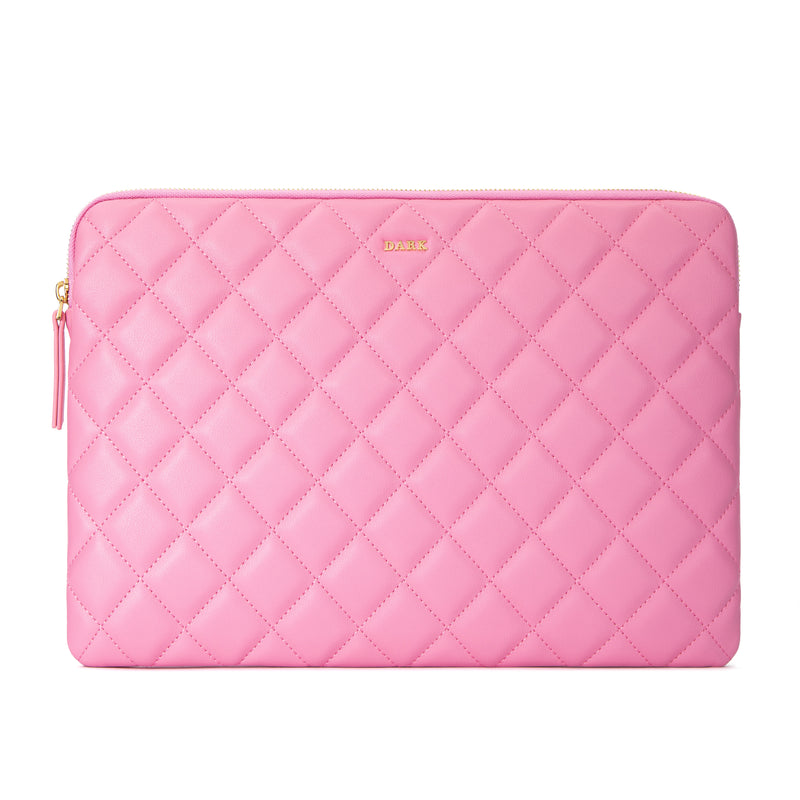 LEATHER QUILTED MAC COVER BUBBLEGUM PINK