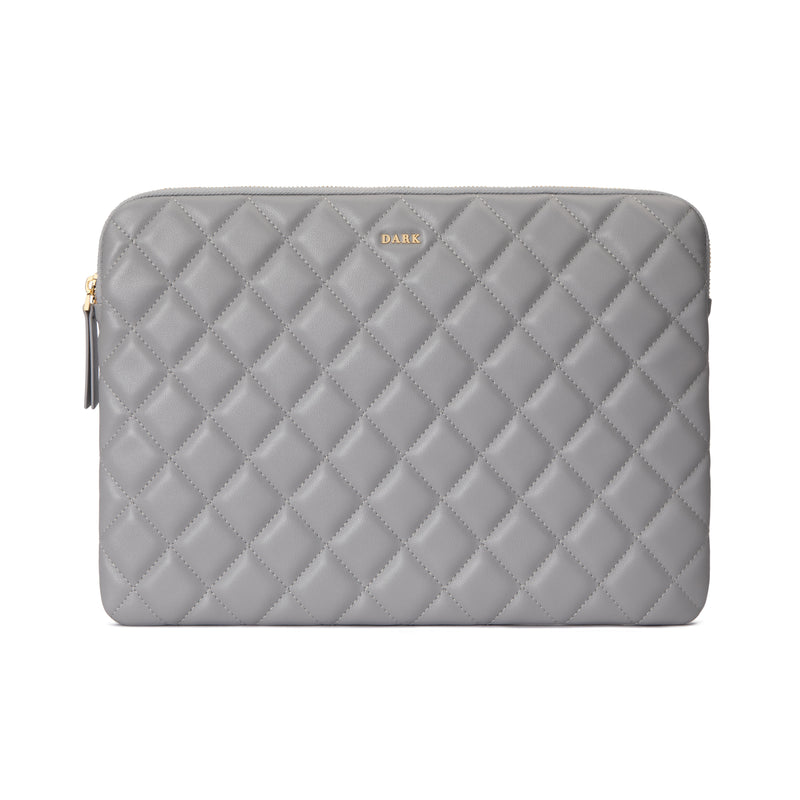 LEATHER QUILTED MAC COVER GREY