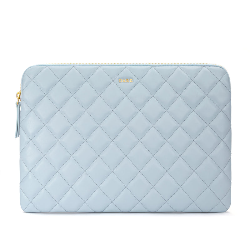 LEATHER QUILTED MAC COVER IBIZA BLUE