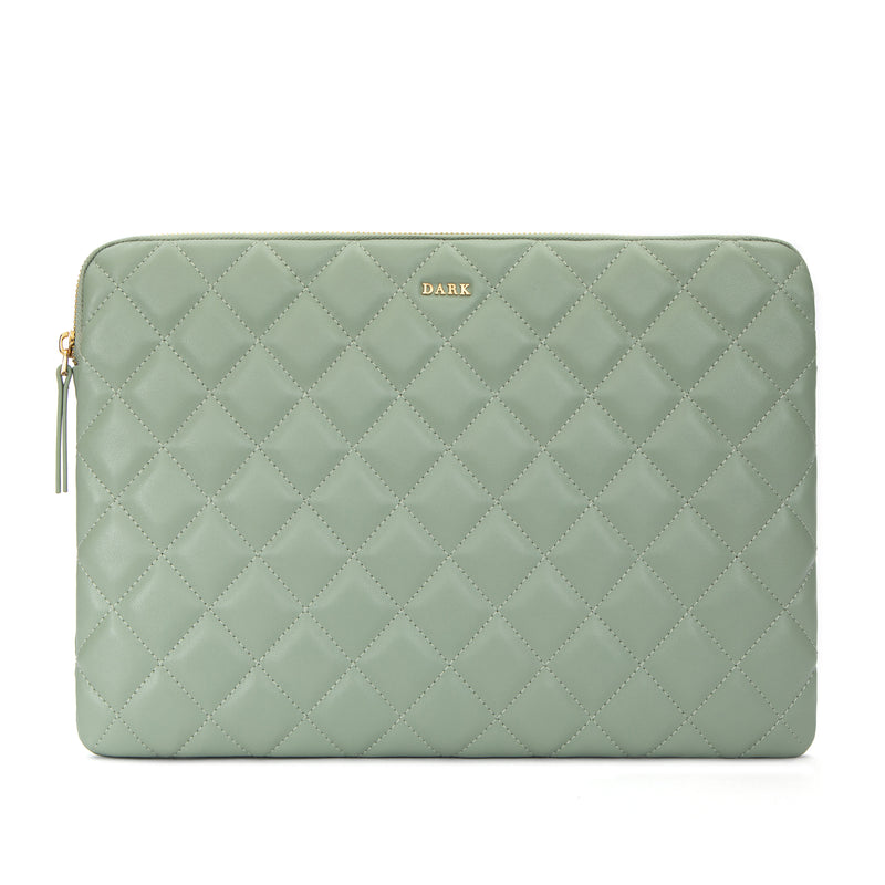 LEATHER QUILTED MAC COVER MILIEU GREEN