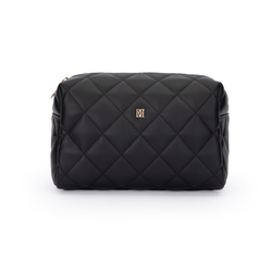 LEATHER QUILTED MAKE-UP POUCH LARGE BLACK