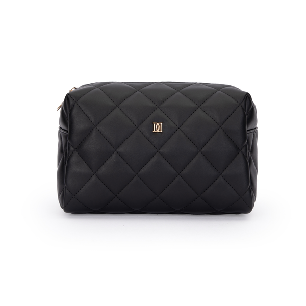 LEATHER QUILTED MAKE-UP POUCH LARGE BLACK