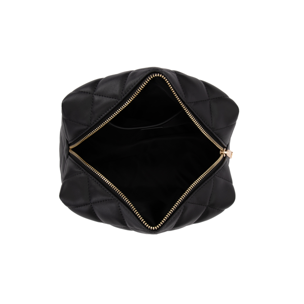 LEATHER QUILTED MAKE-UP POUCH LARGE BLACK