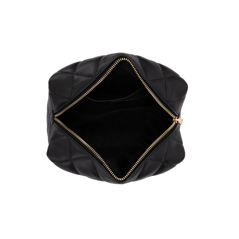 LEATHER QUILTED MAKE-UP POUCH LARGE BLACK