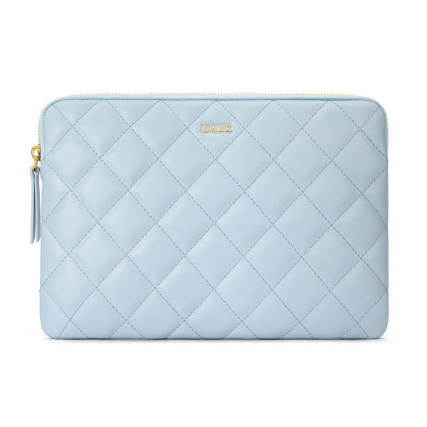 LEATHER QUILTED MEDIUM POUCH IBIZA BLUE
