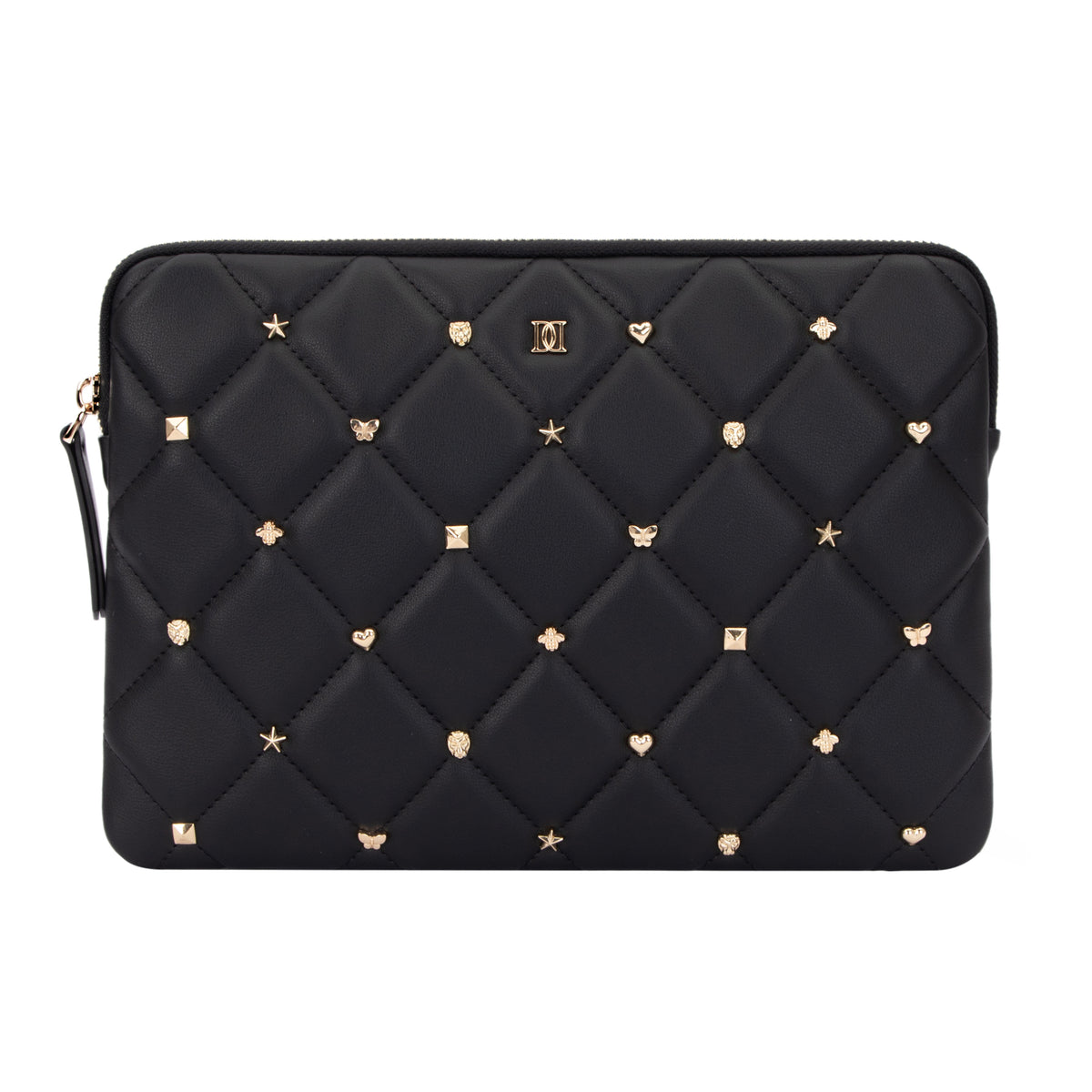 LEATHER QUILTED MEDIUM POUCH W/SIGN STUDS BLACK
