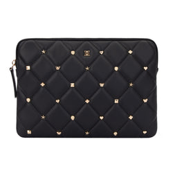 LEATHER QUILTED MEDIUM POUCH W/SIGN STUDS BLACK