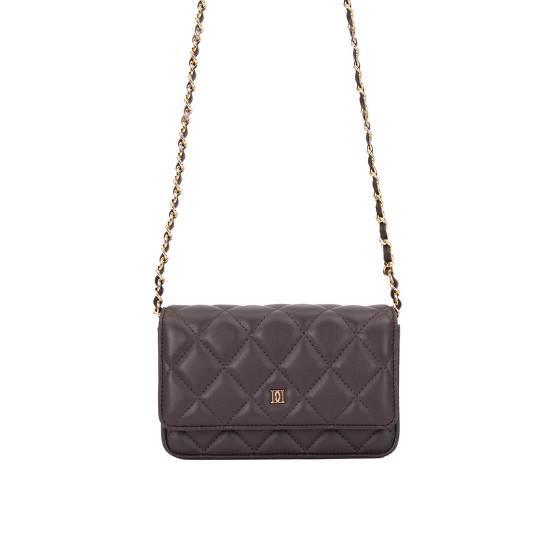 LEATHER QUILTED MINI BAG CHOCOLATE BROWN