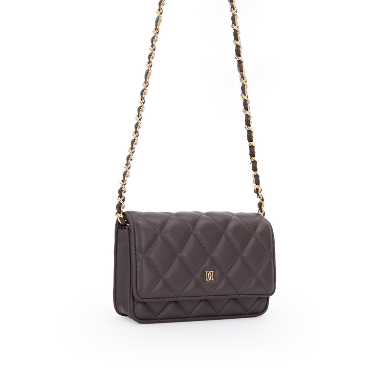 LEATHER QUILTED MINI BAG CHOCOLATE BROWN