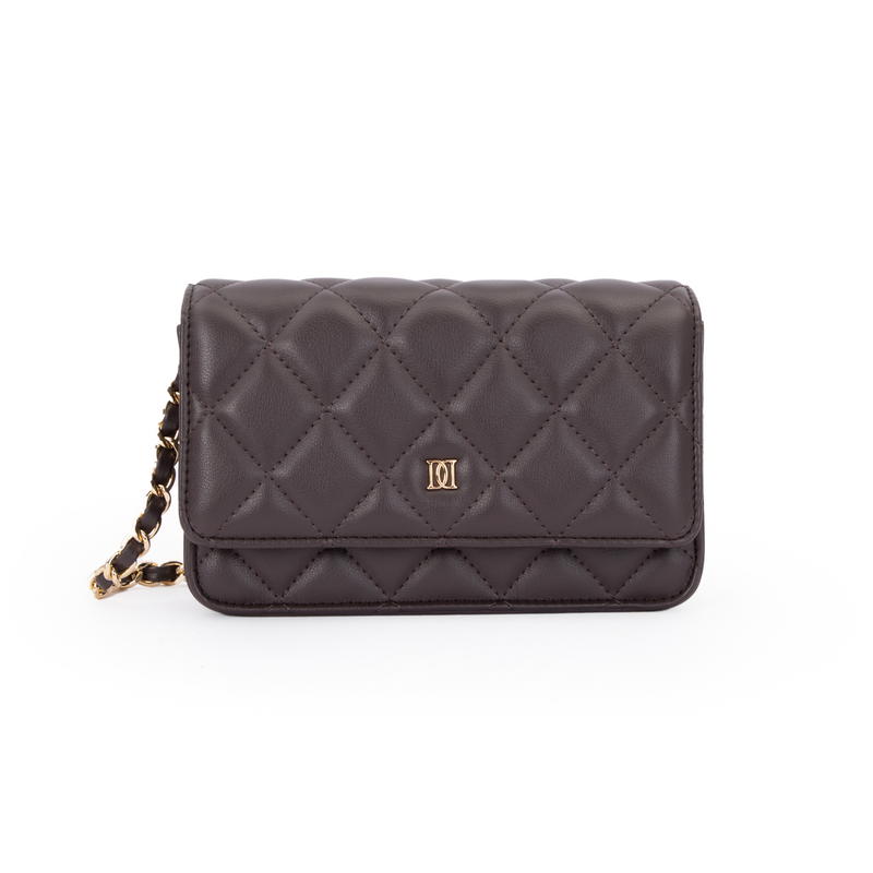 LEATHER QUILTED MINI BAG CHOCOLATE BROWN