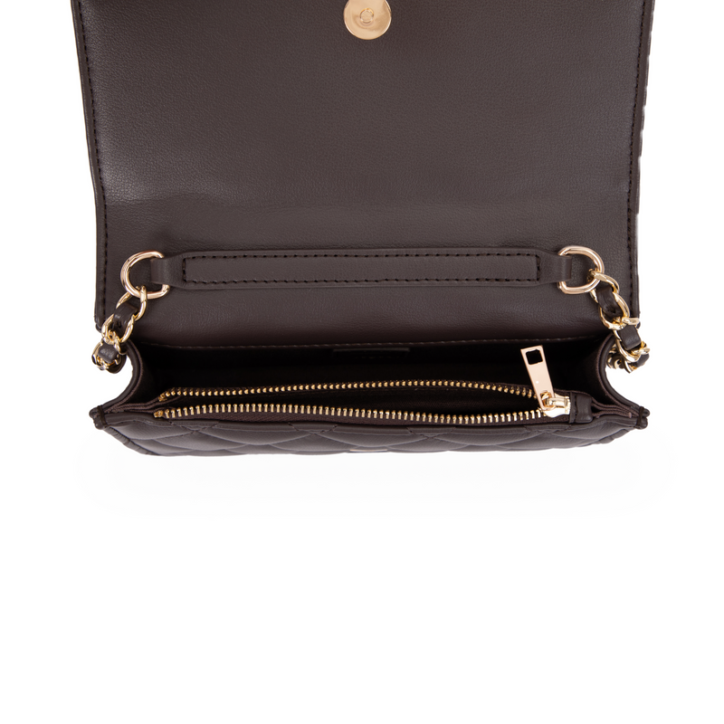 LEATHER QUILTED MINI BAG CHOCOLATE BROWN