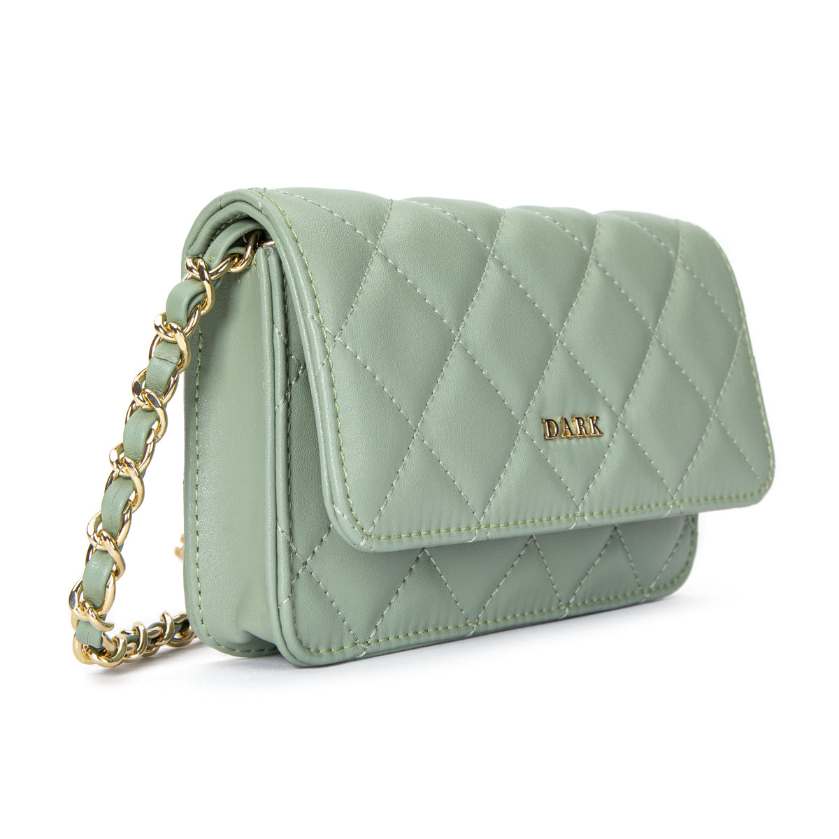 LEATHER QUILTED MINI BAG W/DARK LOGO MILIEU GREEN
