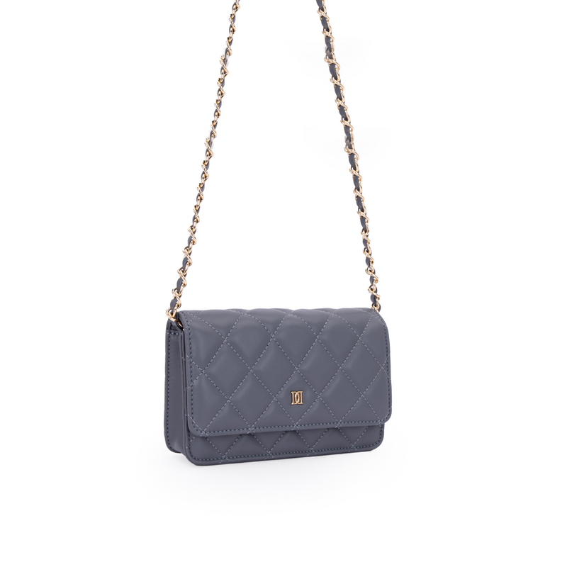 LEATHER QUILTED MINI BAG STEEL BLUE