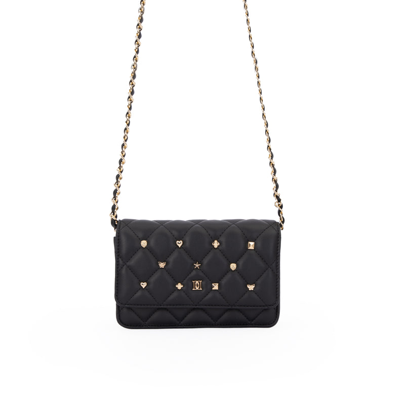 LEATHER QUILTED MINI BAG W/SIGN STUDS BLACK