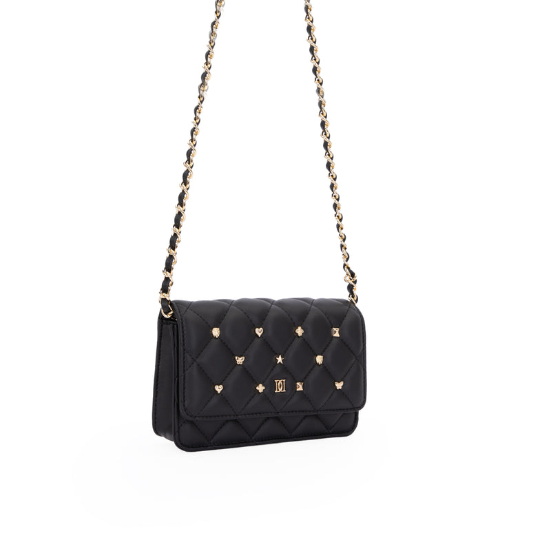 LEATHER QUILTED MINI BAG W/SIGN STUDS BLACK