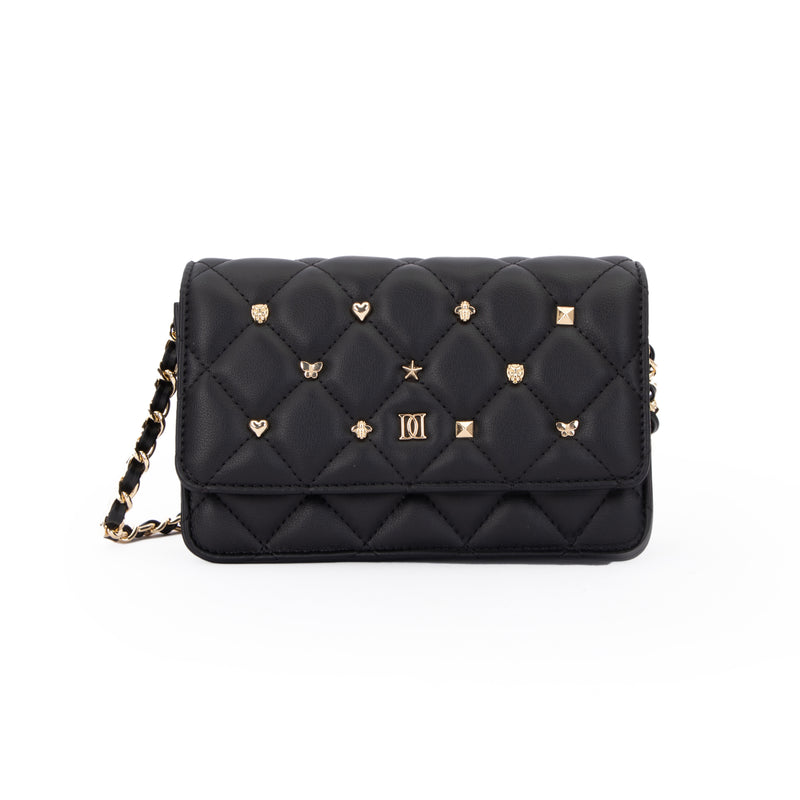 LEATHER QUILTED MINI BAG W/SIGN STUDS BLACK
