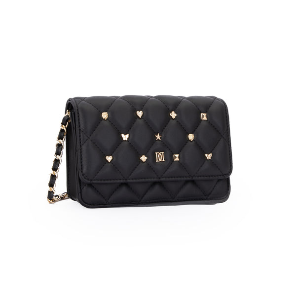 LEATHER QUILTED MINI BAG W/SIGN STUDS BLACK
