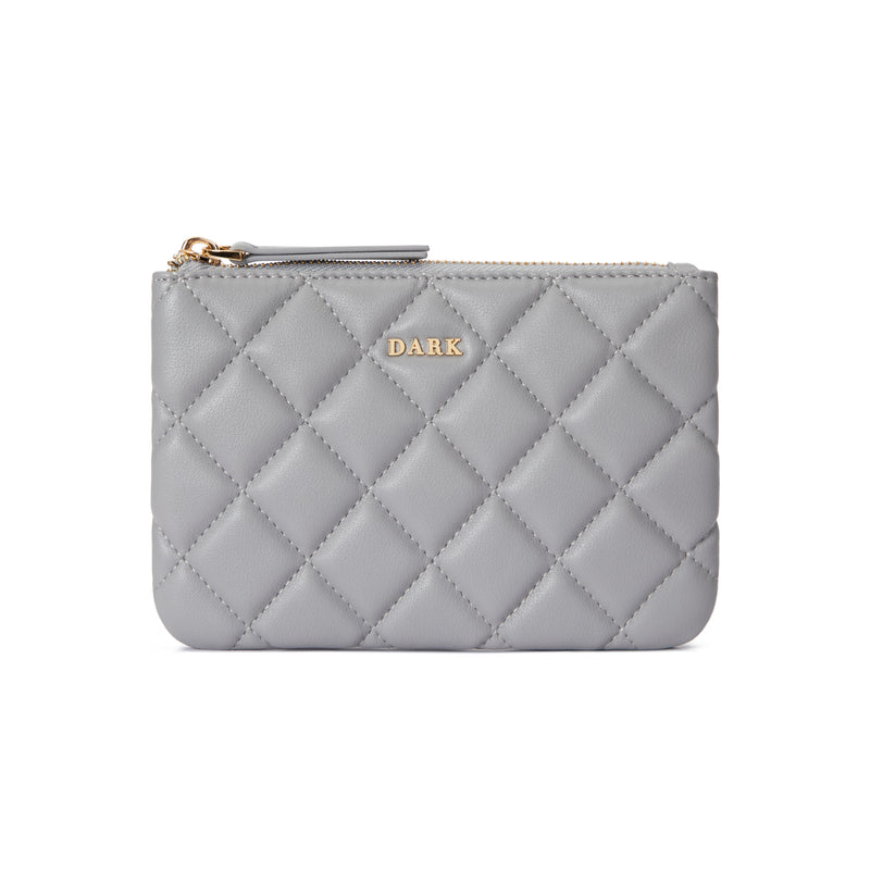 LEATHER QUILTED SMALL POUCH GREY