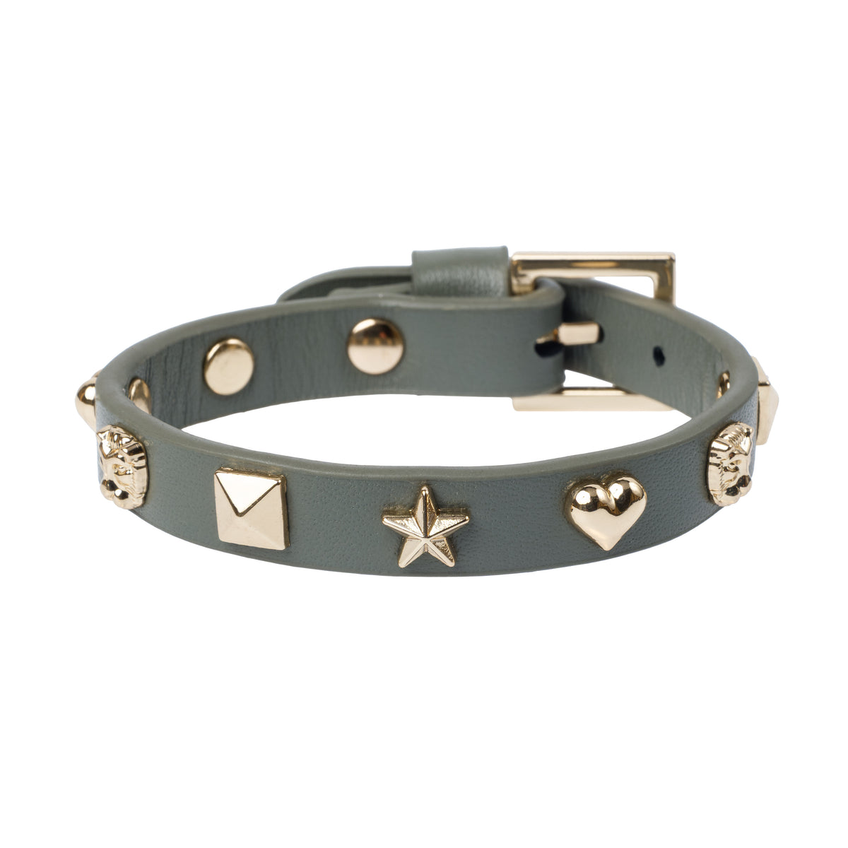 LEATHER SIGN STUD BRACELET COOL ARMY