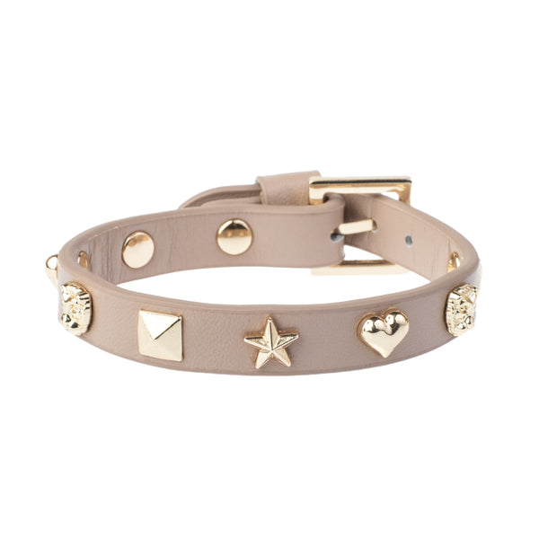 LEATHER SIGN STUD BRACELET LATTE
